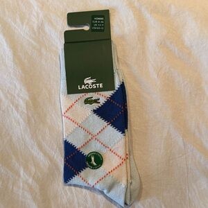 Lacoste Men's Blue and White Argyle Socks